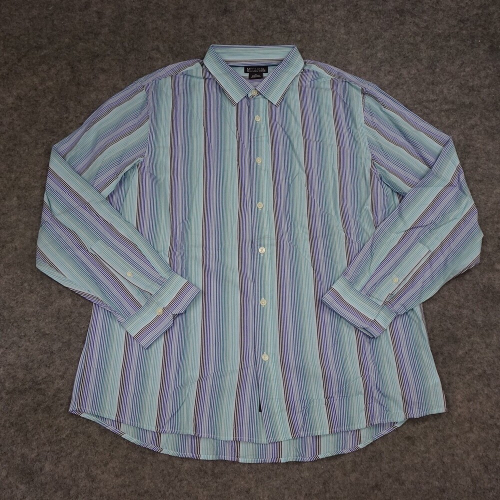 Michael Kors Shirt Mens Extra Large XL Blue Long Sleeve Button Up Cotton Striped